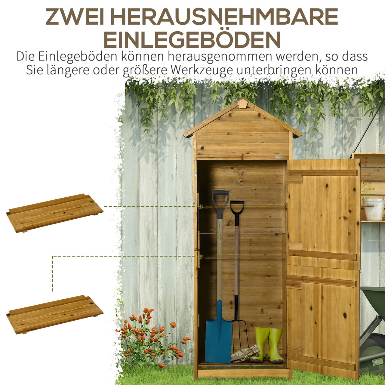 Outsunny Holz Gerätehaus Geräteschrank Gartenschrank 2 Regale wetterfest 2 Türen