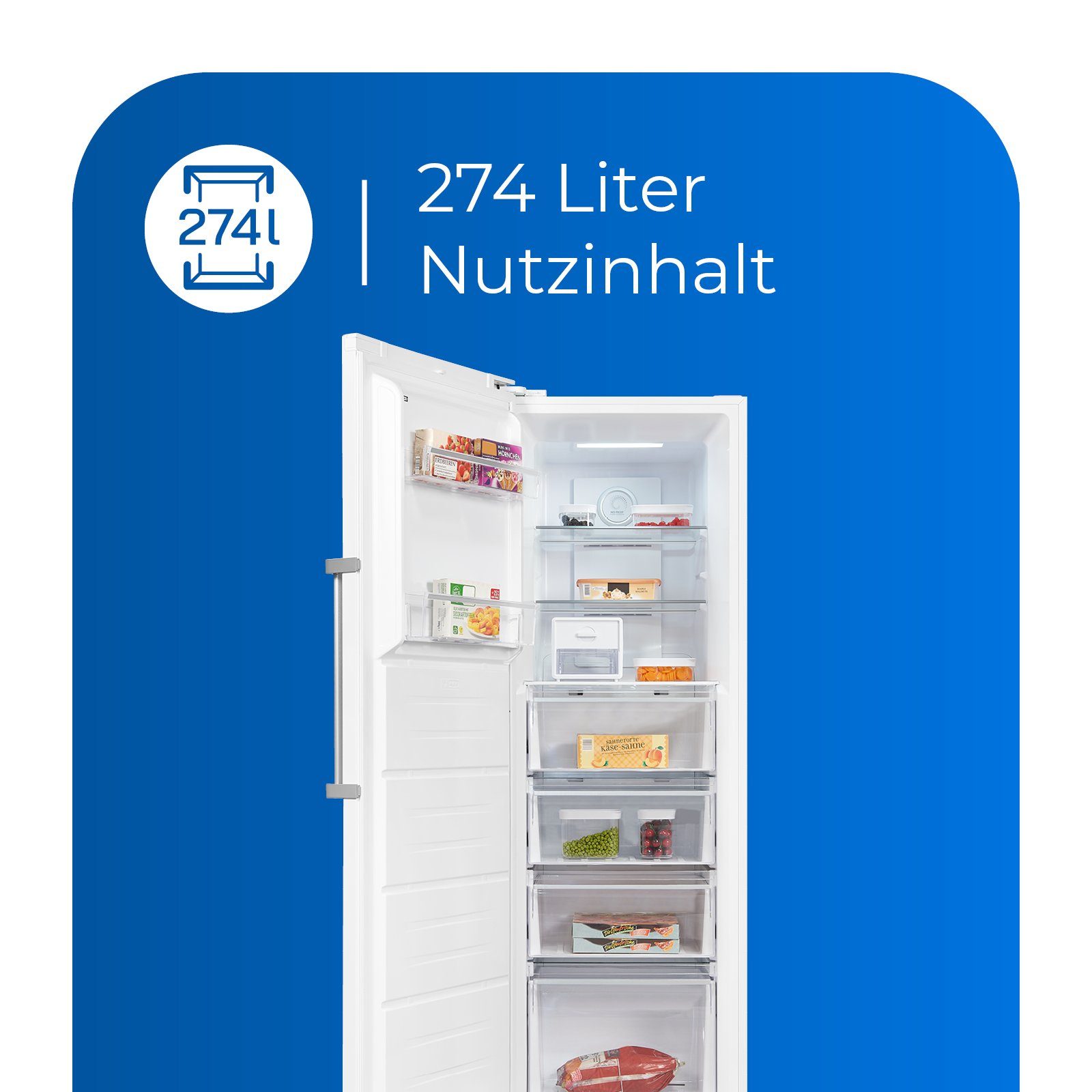 exquisit Gefrierschrank GS295-NF-H-040E, 185 cm hoch, 60 cm breit, NoFrost, Display, Schnellgefrieren