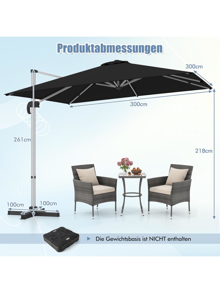 COSTWAY Sonnenschirm rechteckig 300x300cm in Schwarz günstig kaufen onesize