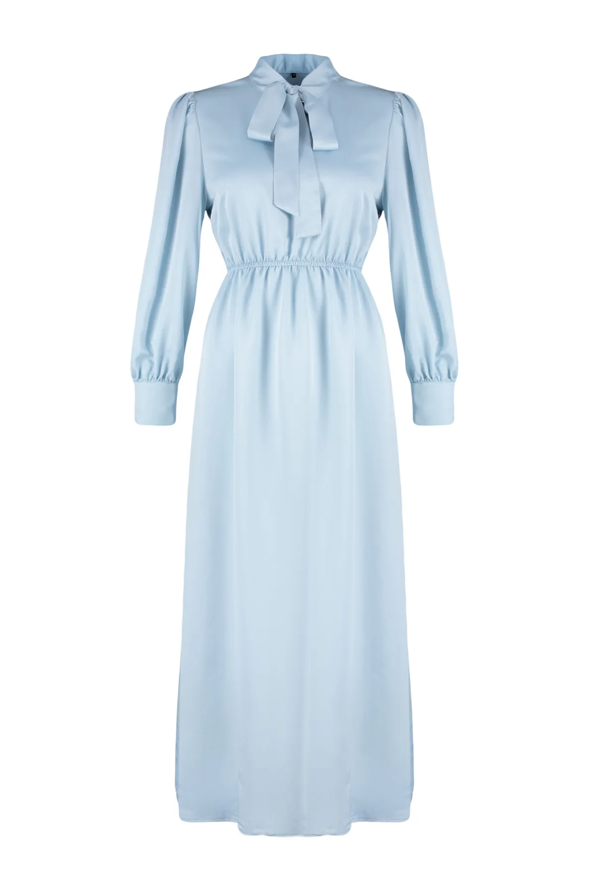 Trendyol Modest  Hellblaues, gerade gewebtes Kleid mit Kragen und Bindeband TCTSS24EB00136