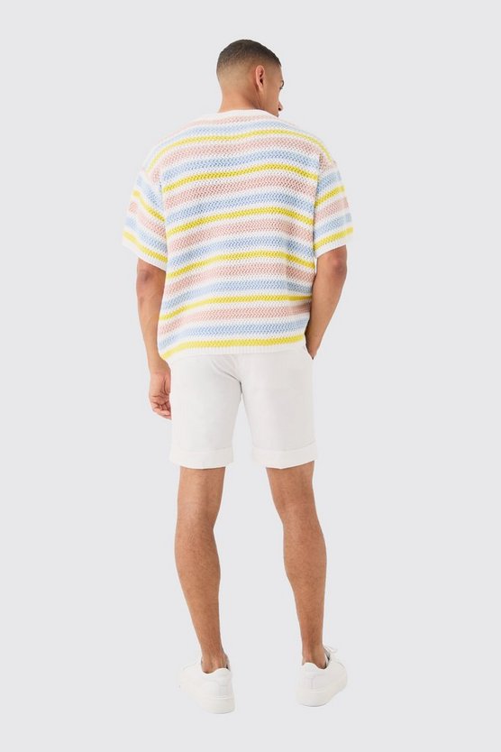 Gestreiftes Oversize T-Shirt in Weiß