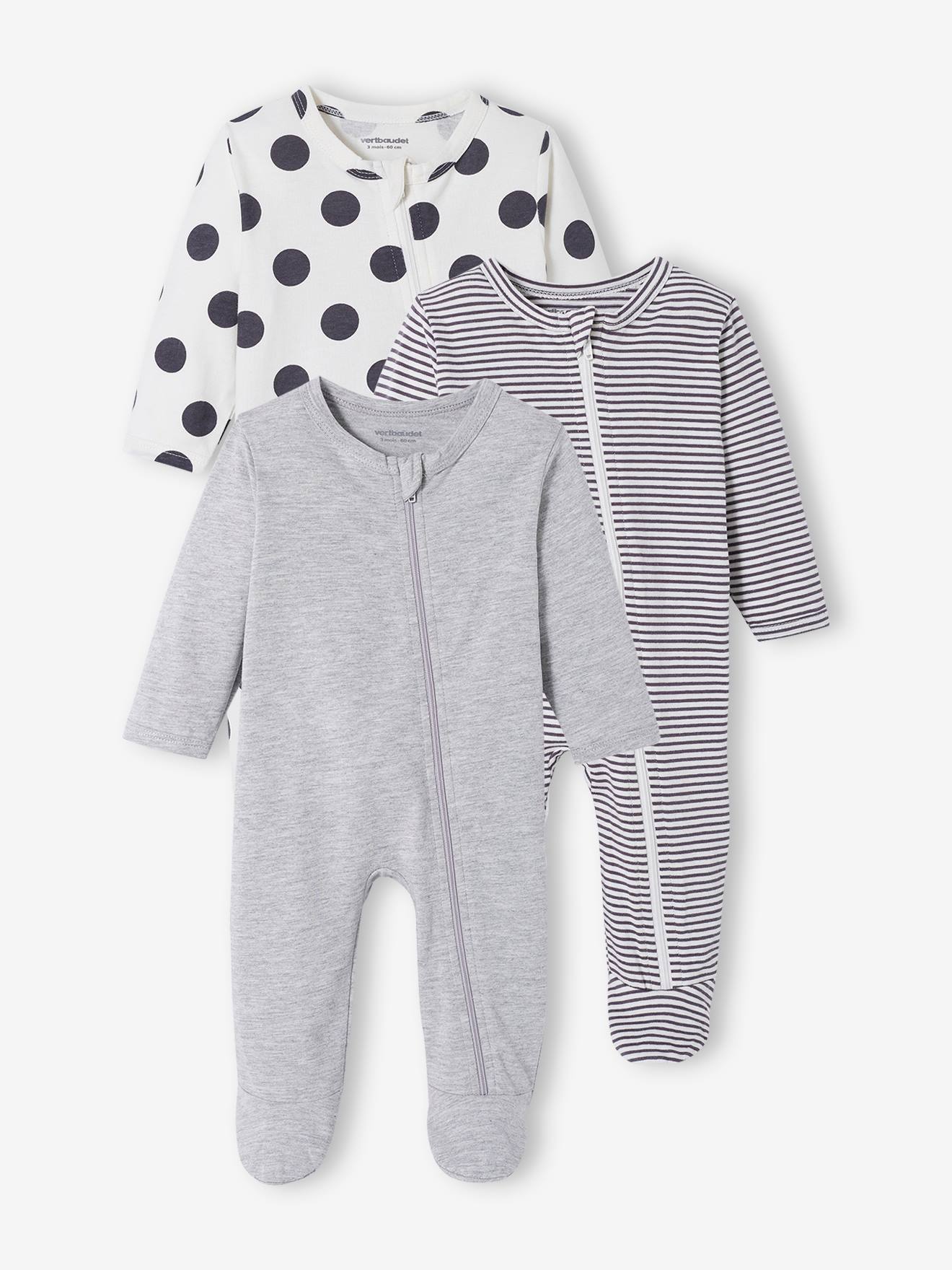 Lot de 3 pyjamas bébé en jersey ouverture zippée BASICS lot ivoire