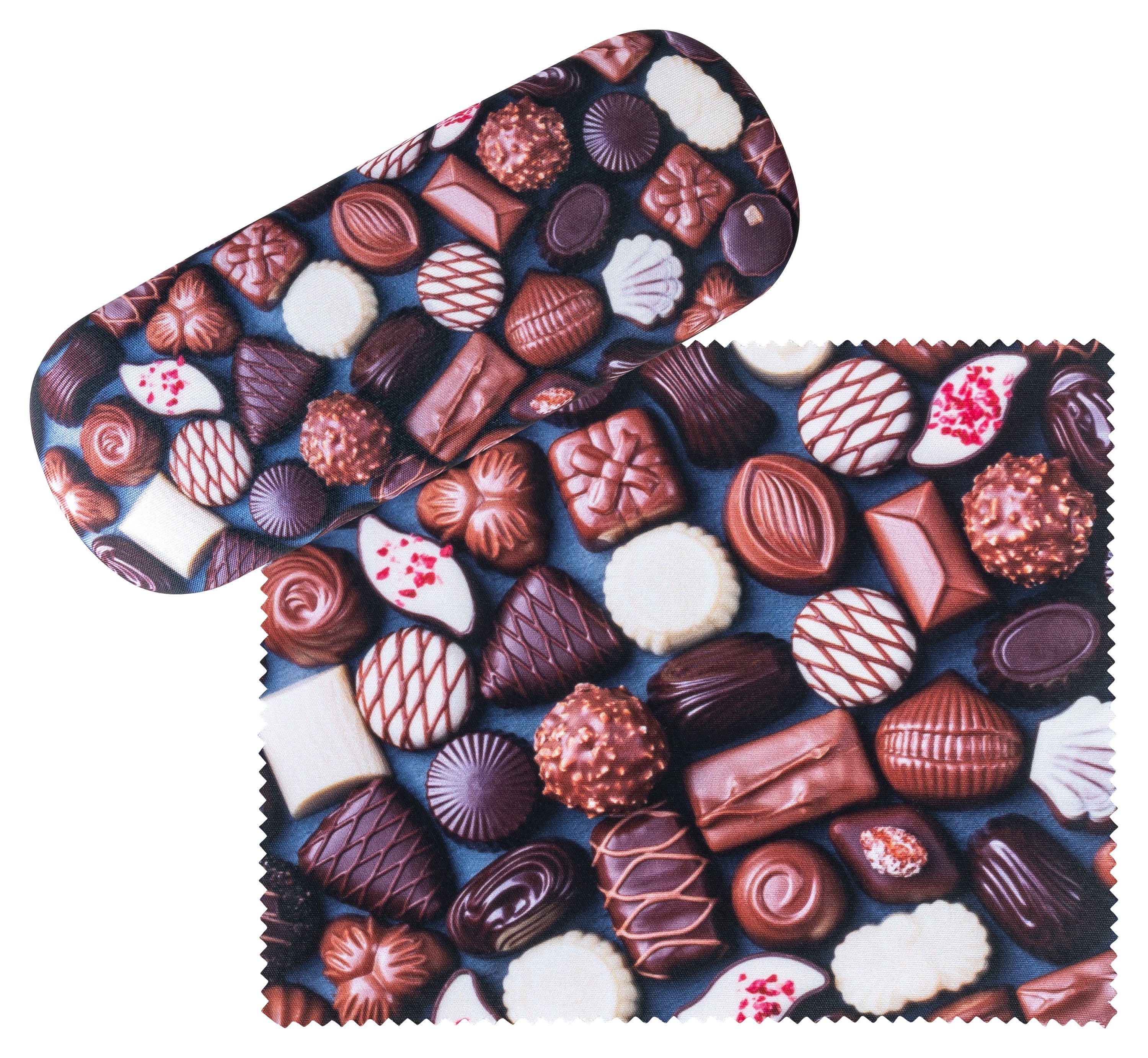 von Lilienfeld Brillenetui Pralinés Pralinen Schokolade Motiv Brillenbox mit Putztuch, stabiles mit Mikrofaser bezogenes Hardcase