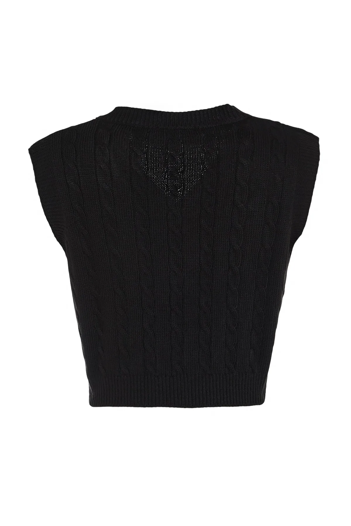 Trendyol Collection  Schwarzer kurzer Strickpullover mit V-Ausschnitt TWOAW22BZ0049