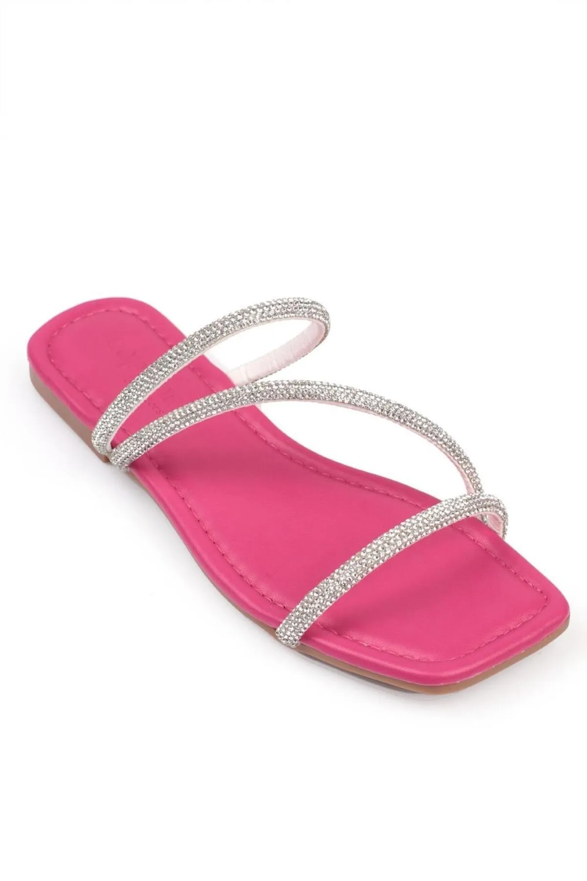 Capone Outfitters  Capone Stoned 3-Striped Flat Heel Quilted Fuchsia Damenhausschuhe