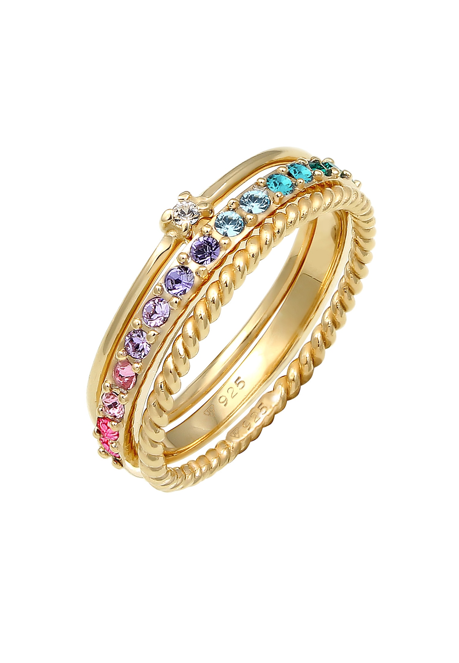 Elli Ring Set Multi-Color Pastell Kristalle 925 Silber