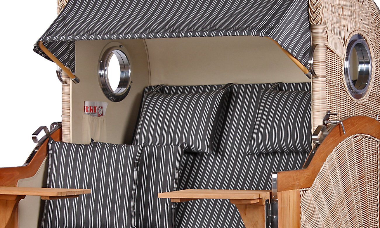 bene living Strandkorb Königssee 2,5-Sitzer Teak - PE shell - Modell 500, BxTxH: 142x95x170 cm, Volllieger ca. 175 Grad, Ostsee-Strandkorb, inkl. Liftersystem und Bullaugen