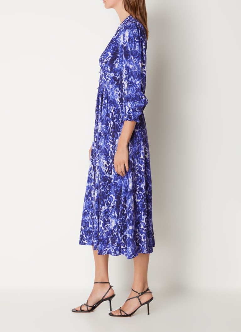 Rochie midi strălucitoare Whistles cu pliuri și imprimeu leopard.
