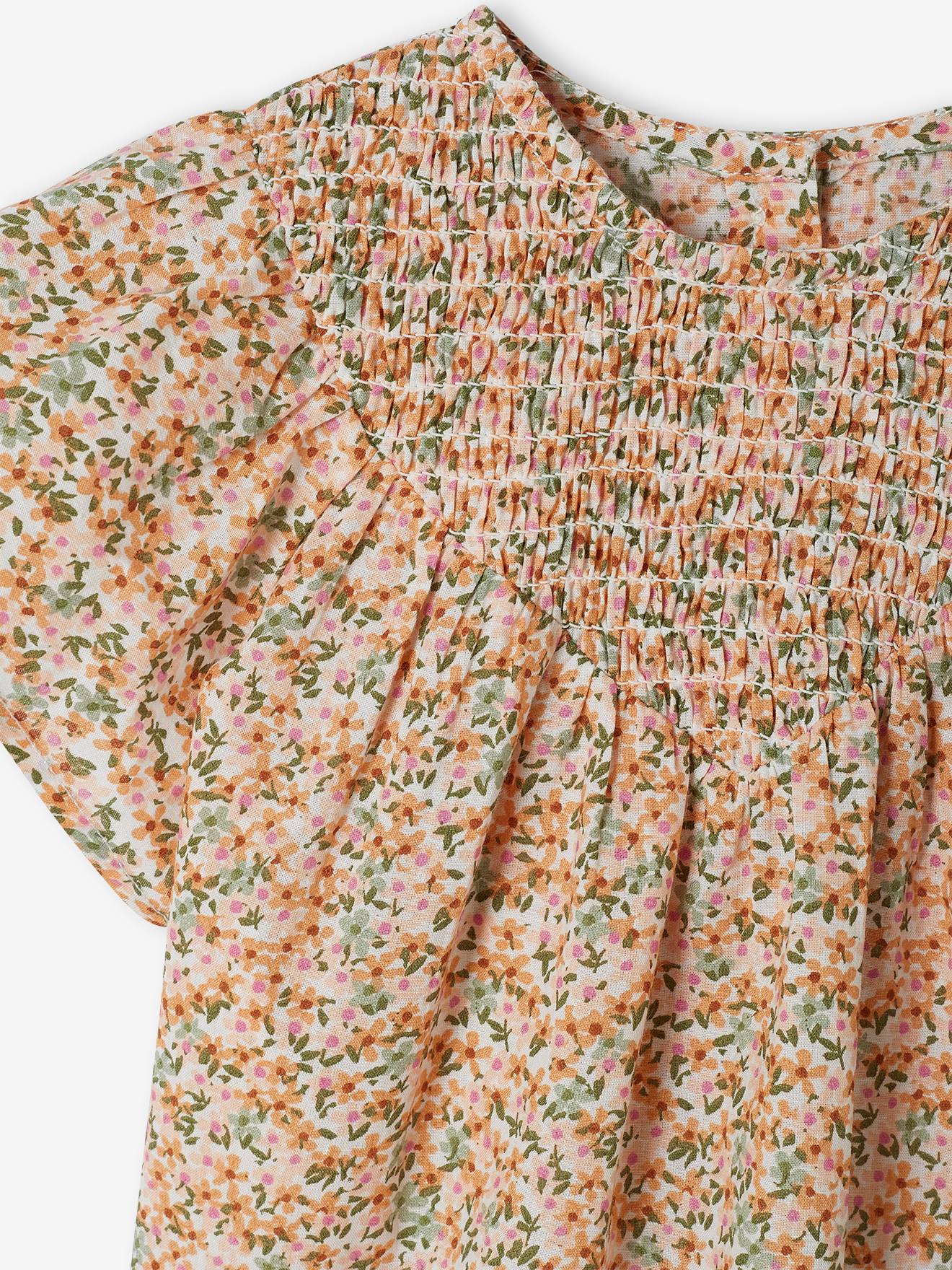 Blouse encolure smockée bébé manches courtes blanc
