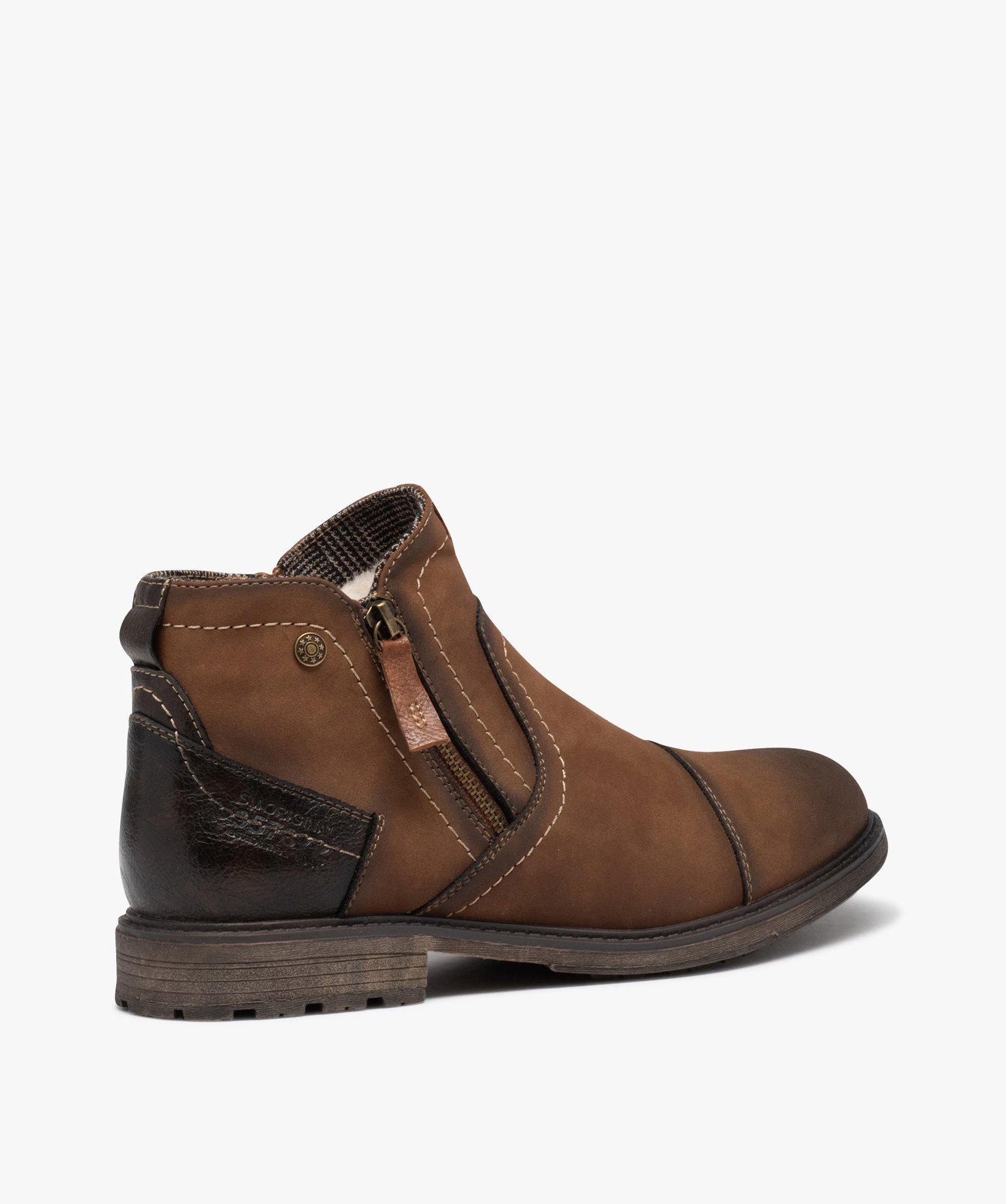 Boots homme fourrées à double zip marron | GEMO