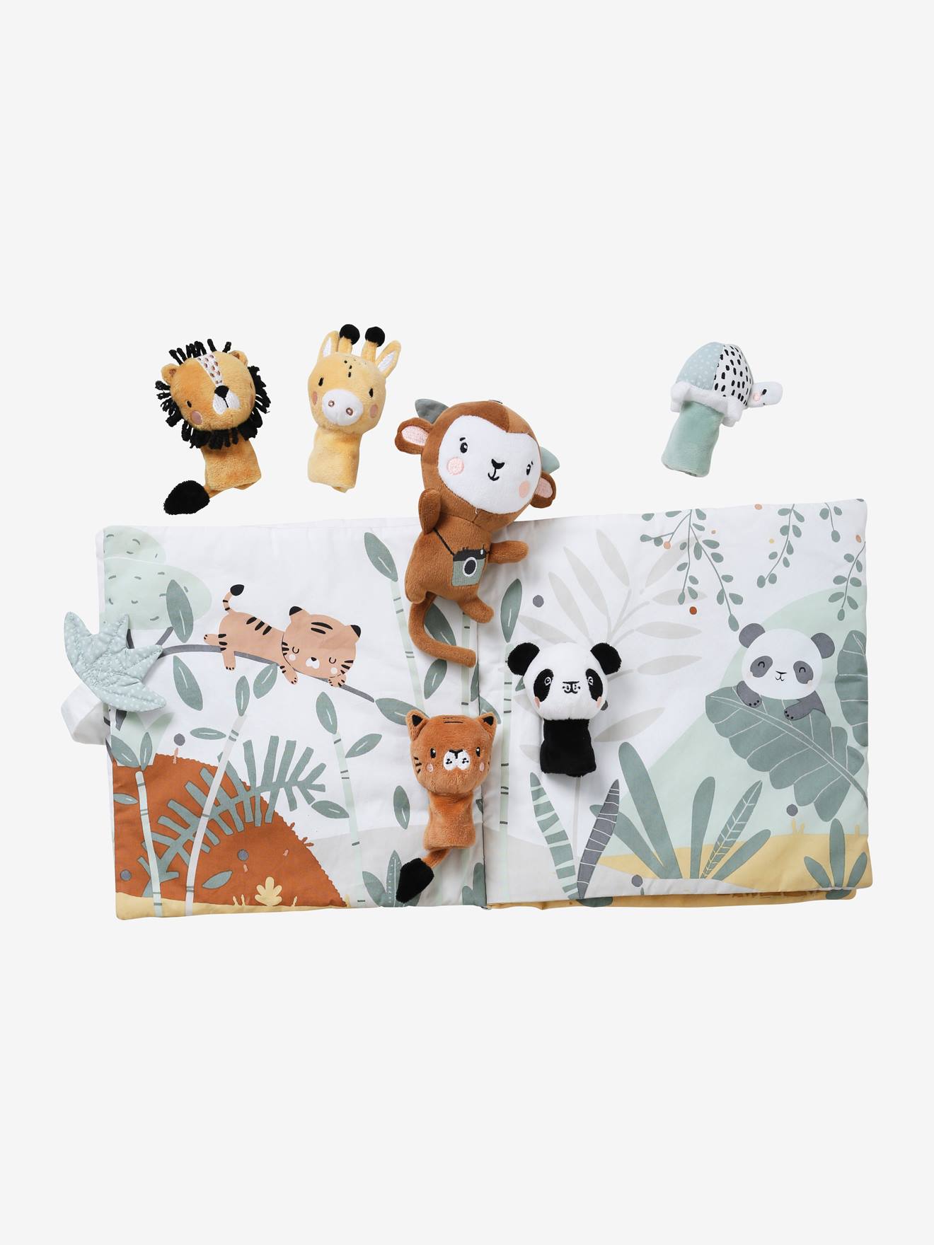 Livre d'éveil + peluches en velours TANZANIE gris