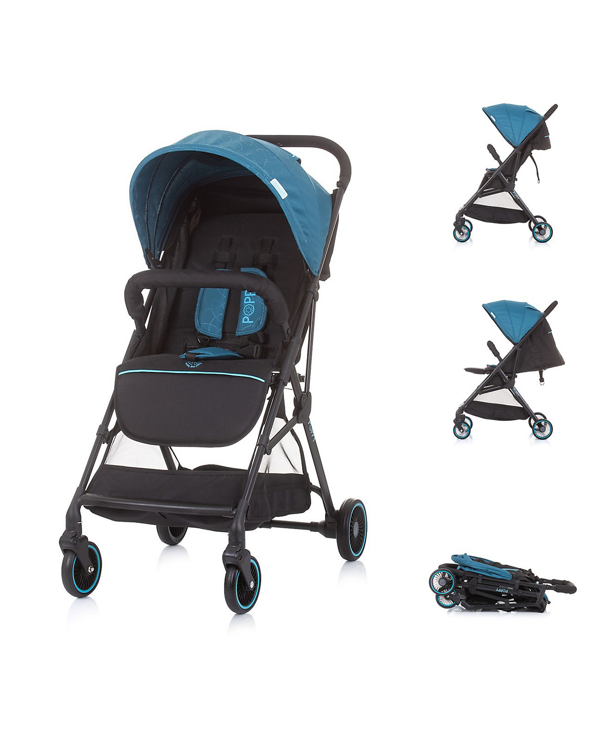 Kinderwagen, Buggy Poppy zusammenklappbar Korb Sonnendach 5-Punkt-Gurt Buggys