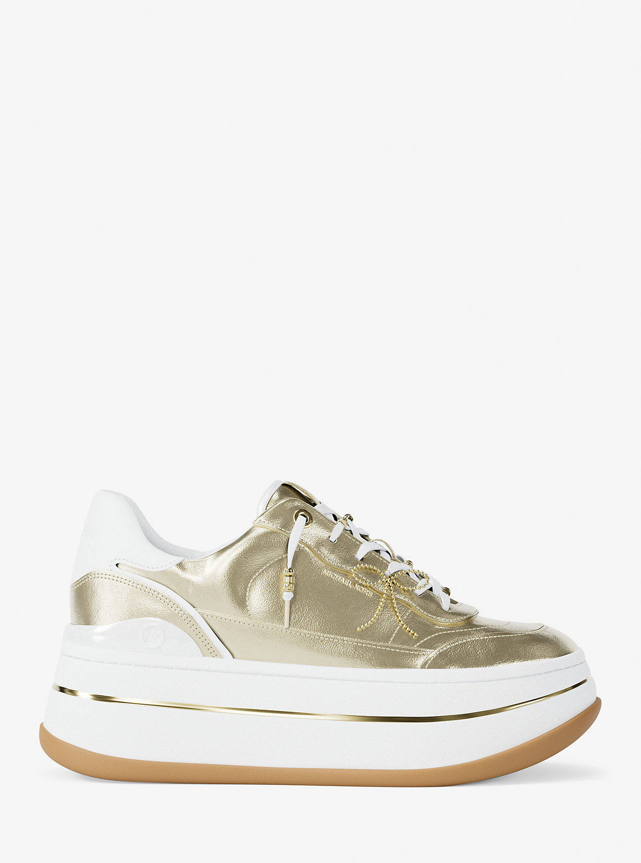 Hayes Embellished Metallic Leather Platform Sneaker - PALE GOLD