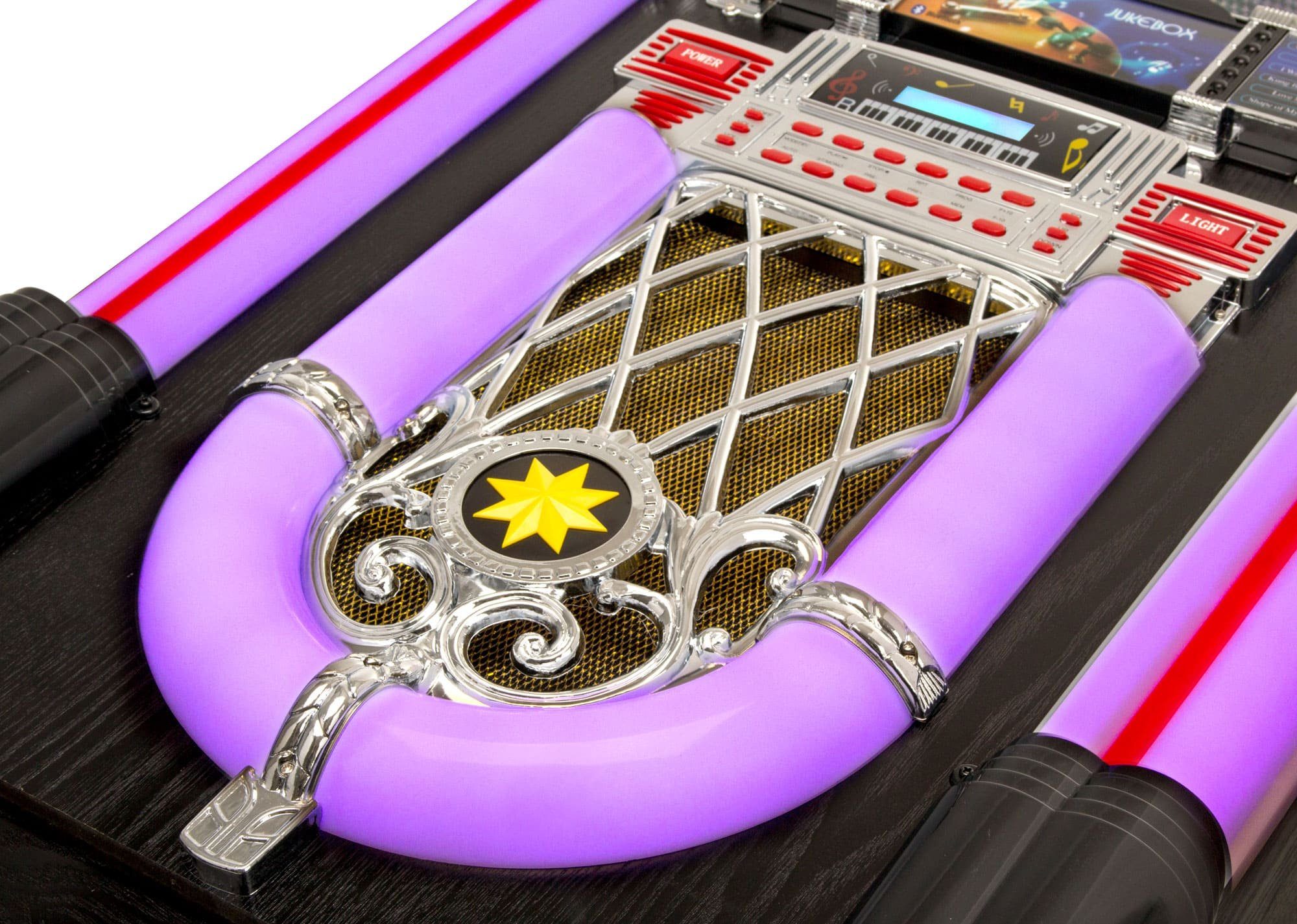 Beatfoxx Lacoon Golden Age Jukebox Set inkl. Untergestell Stereoanlage (UKW/MW-Radio, Retro Musikbox mit LED-Beleuchtung, CD-Player, Bluetooth, USB-SD, AUX)