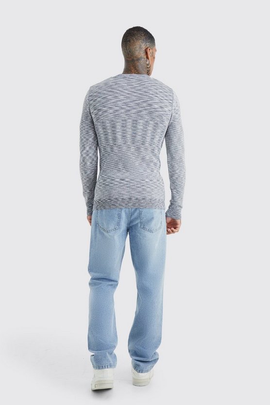 Tall langärmliger Muscle-Fit Space Dye Pullover