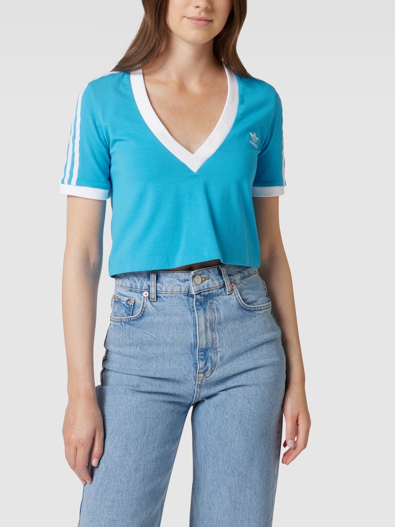 Cropped T-Shirt mit Brand-Stitching in hellblau