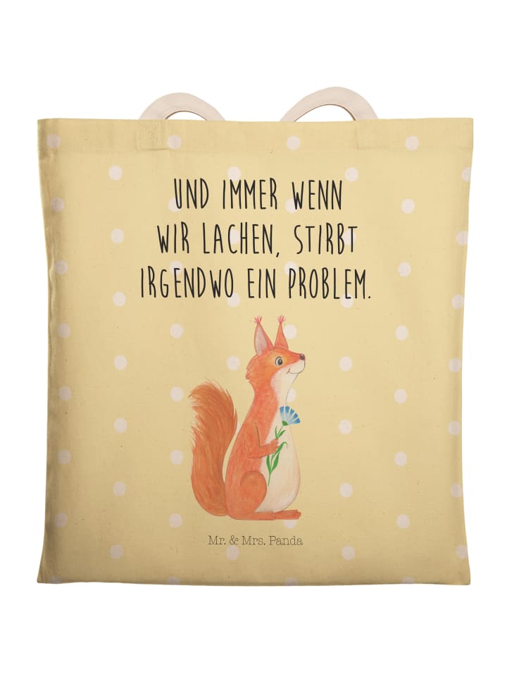 Mr. & Mrs. Panda Einkaufstasche Eichhörnchen Blume mit Spruch in Gelb Pastell günstig kaufen onesize