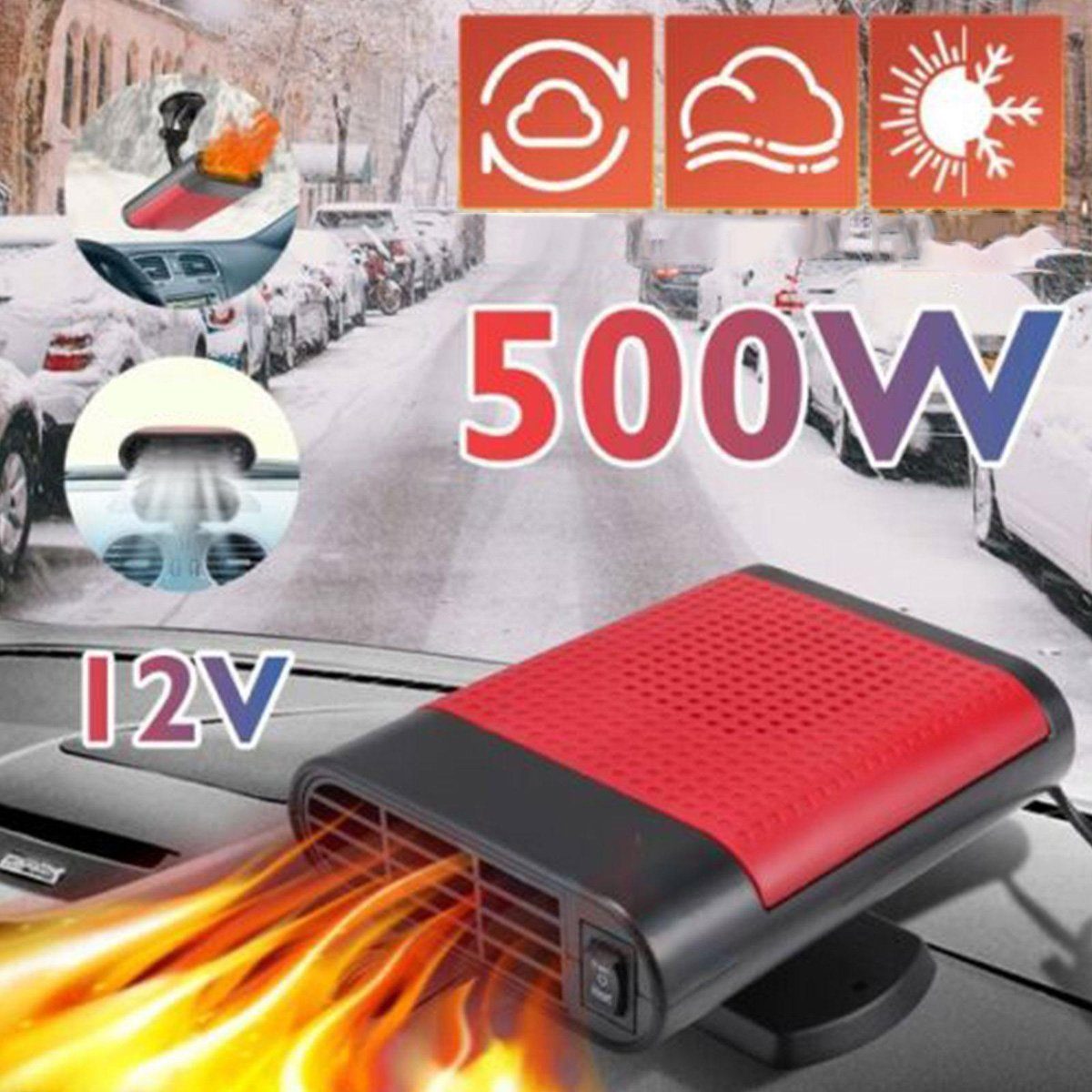 Yoyaxi Heizgerät 12V 500W Autoheizung tragbar, Entnebelungsgerät mit elektrischem Heizgebläse – Demister