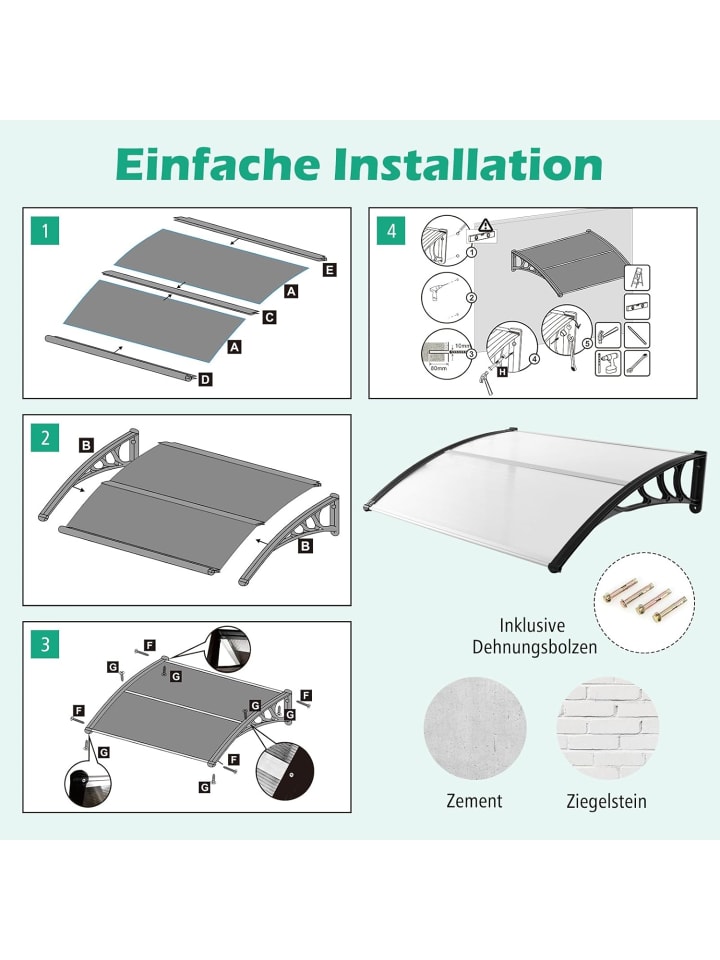 COSTWAY Vordach für Haustür 122x99cm in Transparent günstig kaufen onesize