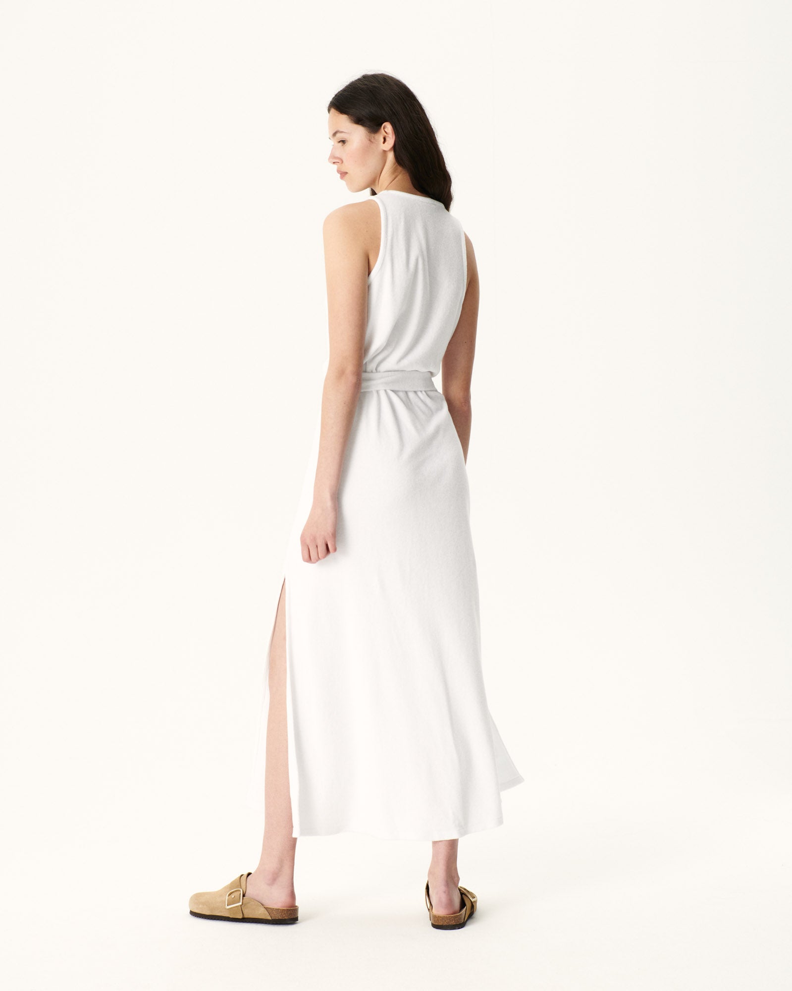 Robe longue ceinturée éponge Blanc Ibiza