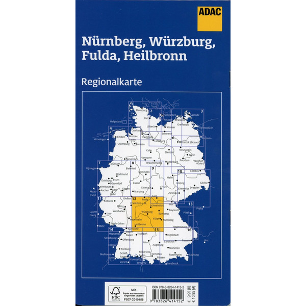 ADAC Regionalkarte Blatt 12 Nürnberg, Würzburg, Fulda, Heilbronn 1:150 000 - Straßenkarte