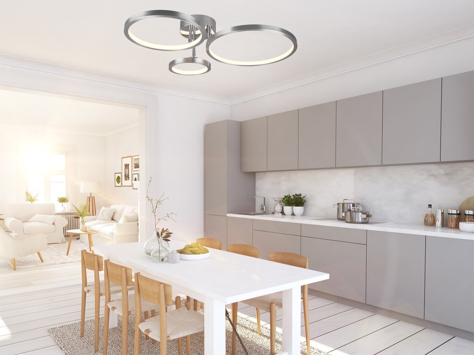 meineWunschleuchte LED Deckenleuchte, Dimmer, LED fest integriert, Warmweiß, Ringe schwenkbar, coole Designer Lampen Jugendzimmer, B. 71cm, Silber