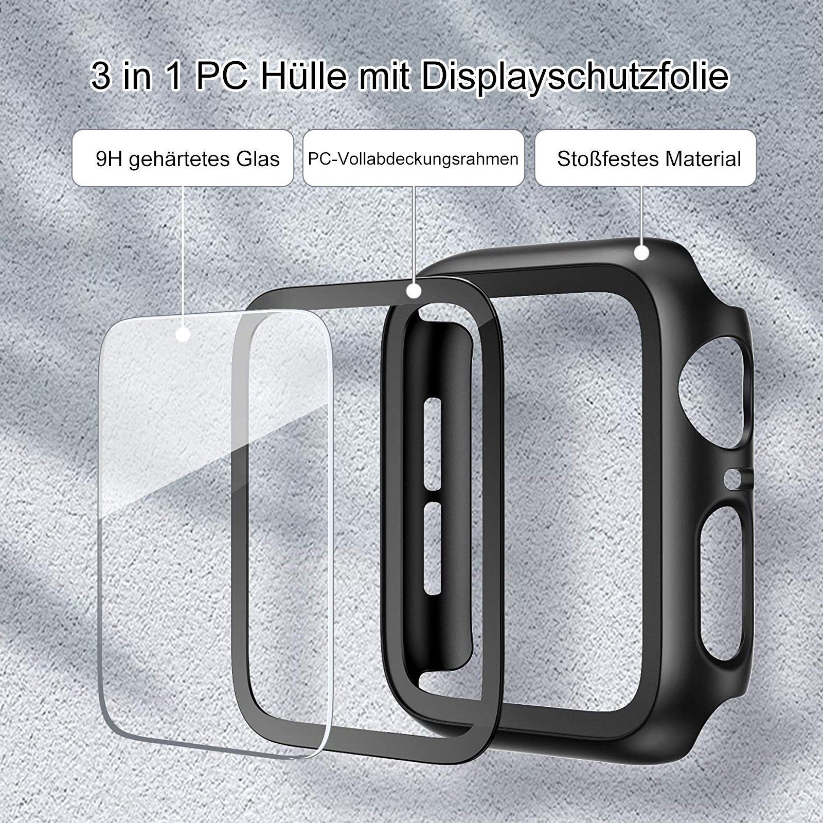 edimens Smartwatch-Hülle Schutzhülle für Apple Watch 9 8/7/6/SE/5/4/3/Ultra 2 iWatch Hülle 40/41/44/45/49mm, Displayschutzfolie mit integriertem gehärtetem Glas