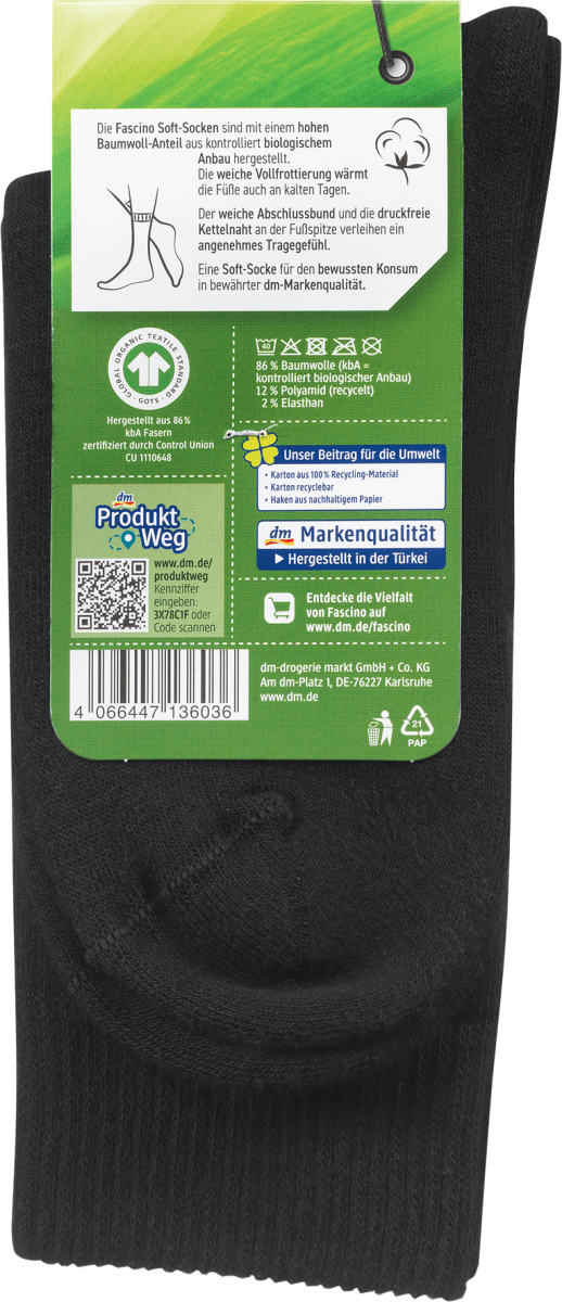 Soft-Socken mit Bio-Baumwolle, Gr. 35-38, schwarz, 1 St