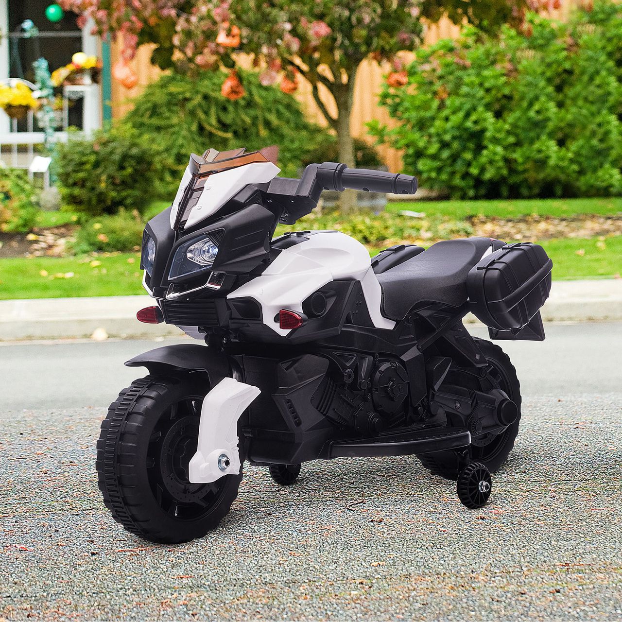HOMCOM Elektromotorrad Kinderelektroauto Elektro-Kindermotorrad Kinderfahrzeug 6V LED-Licht simuliertes Motorgeräusch Metall PP Schwarz Weiß 88,5x 42,5x49 cm