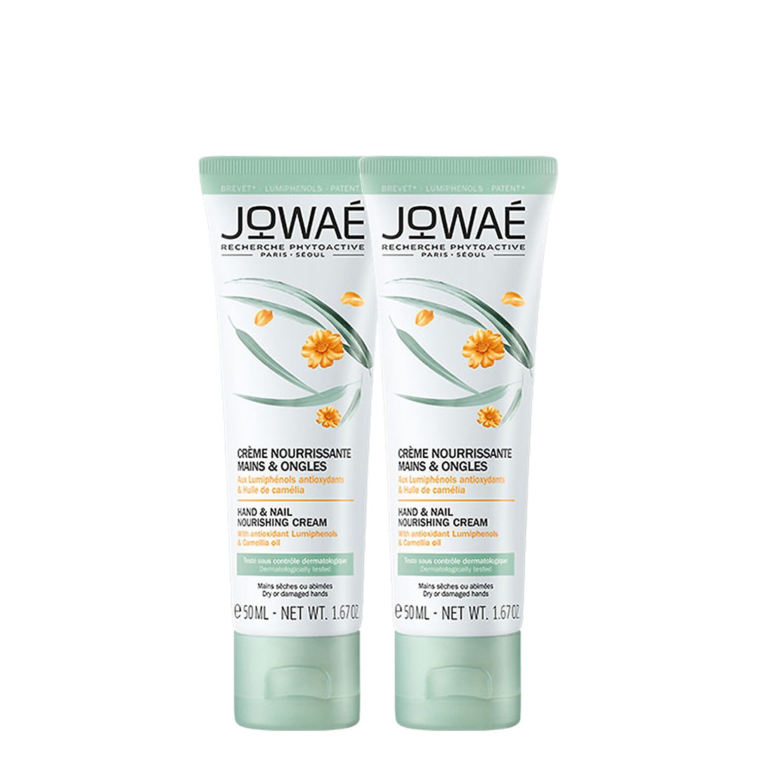 jowaé Crème Nourrissante Mains et Ongles Aux Lumiphénols Antioxydants & Huile de Camélia 2 x 50 ml