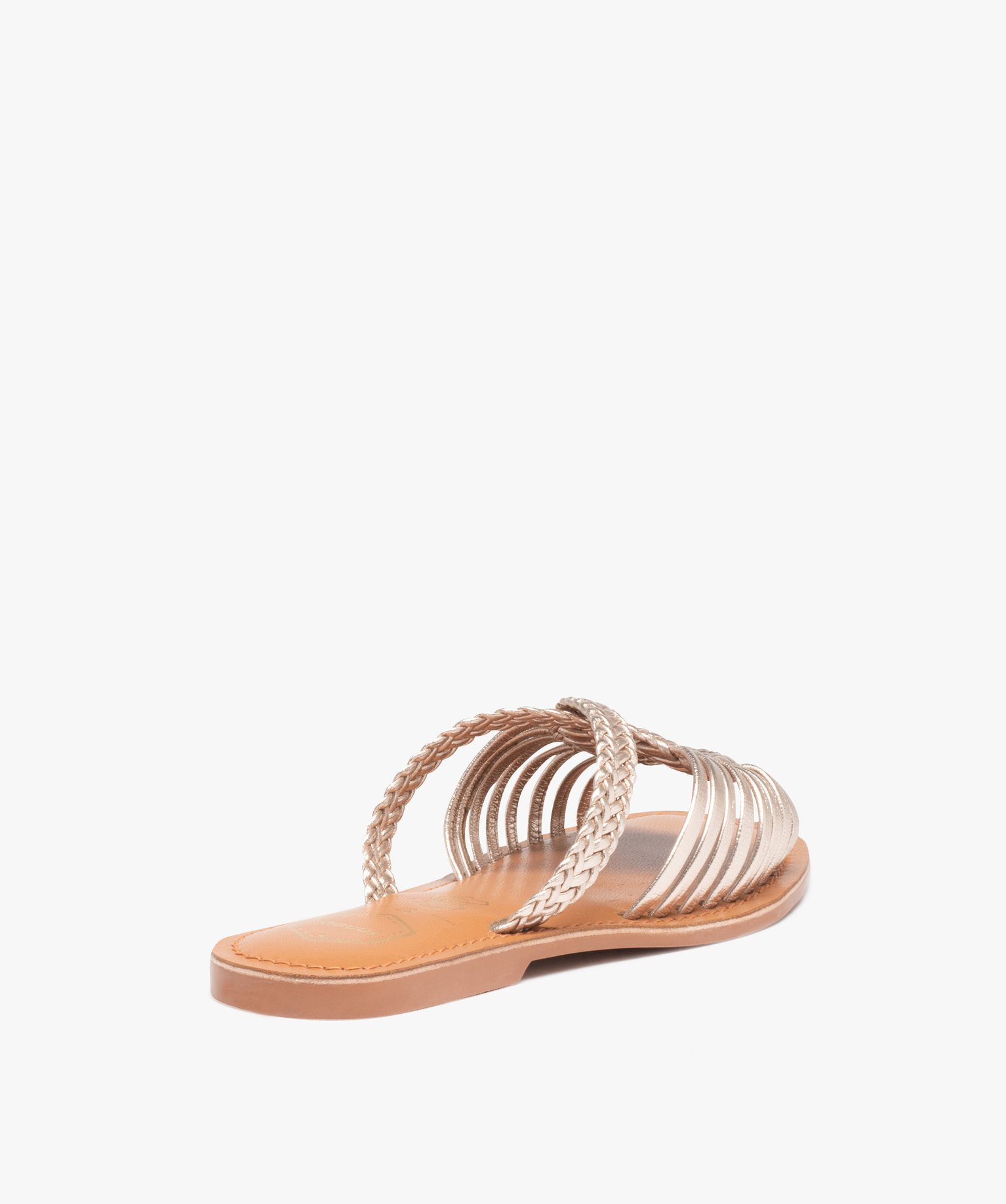 Mules femme à talon plat dessus cuir métallisé – Tanéo or | GEMO