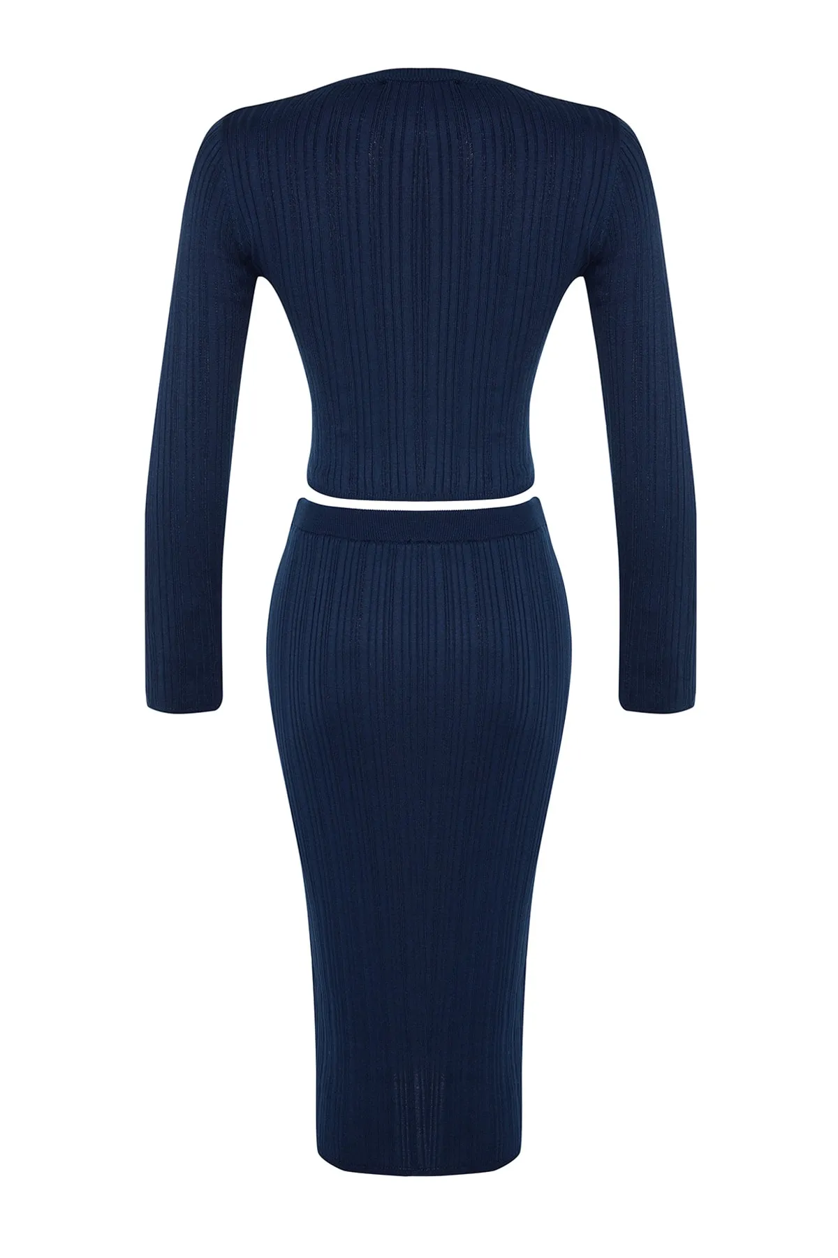 Trendyol Collection  Marineblaues, kurzes Strickoberteil und -unterteil-Set TWOAW24AU00003
