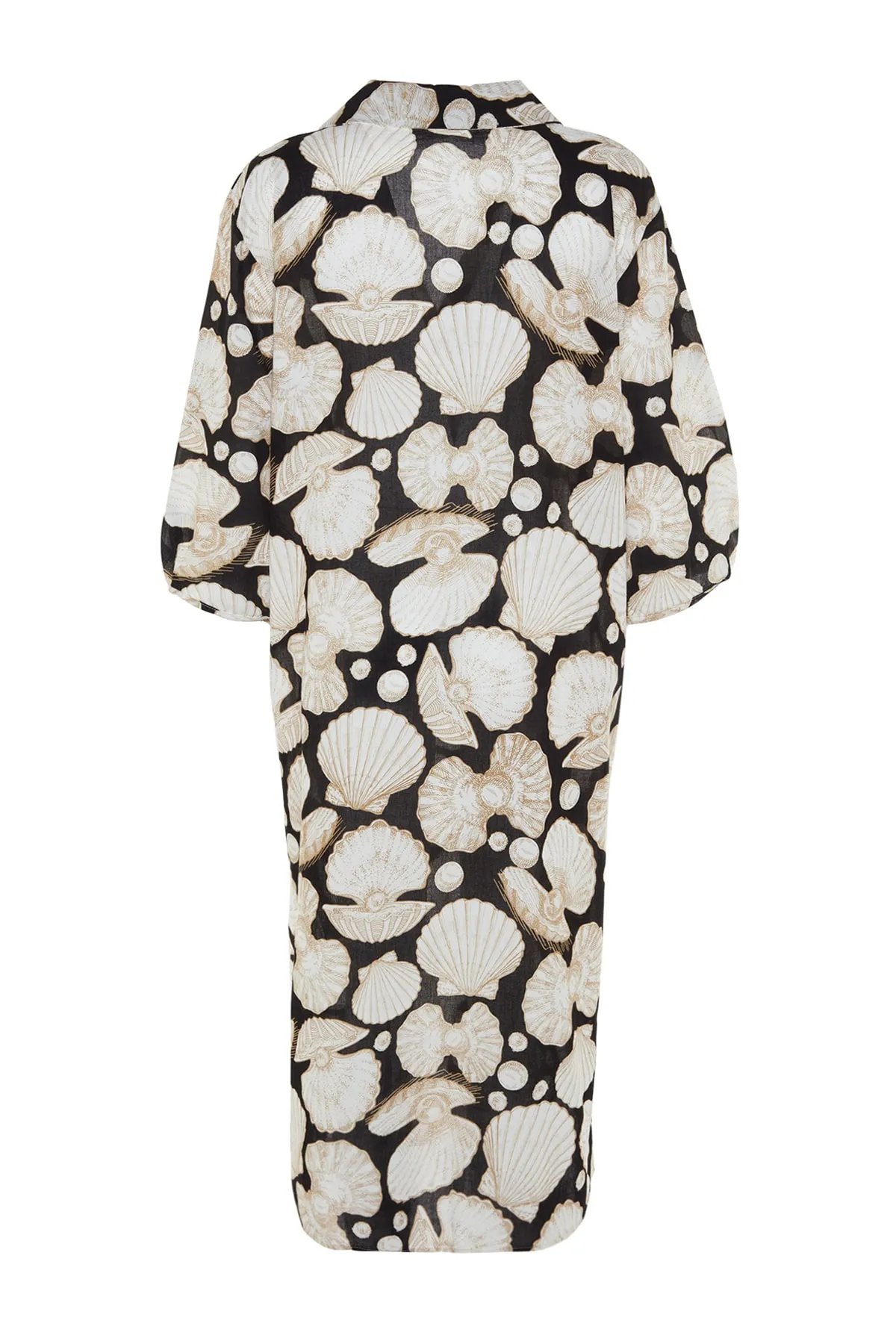 Trendyol Collection  Unter Wasser gemustertes, weit geschnittenes Midi-Strandkleid aus 100 % Baumwolle TBESS22EL0009