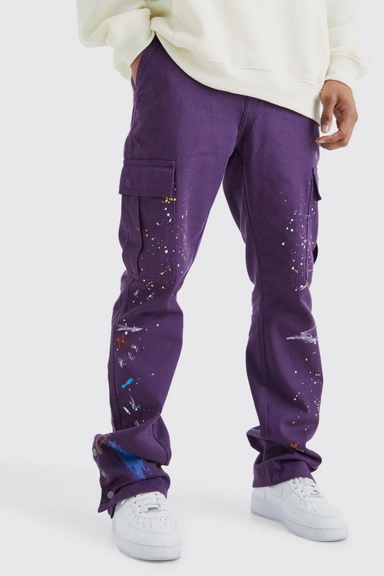 Slim-Fit Cargo-Hose mit Farbspritzern und Druckknöpfen