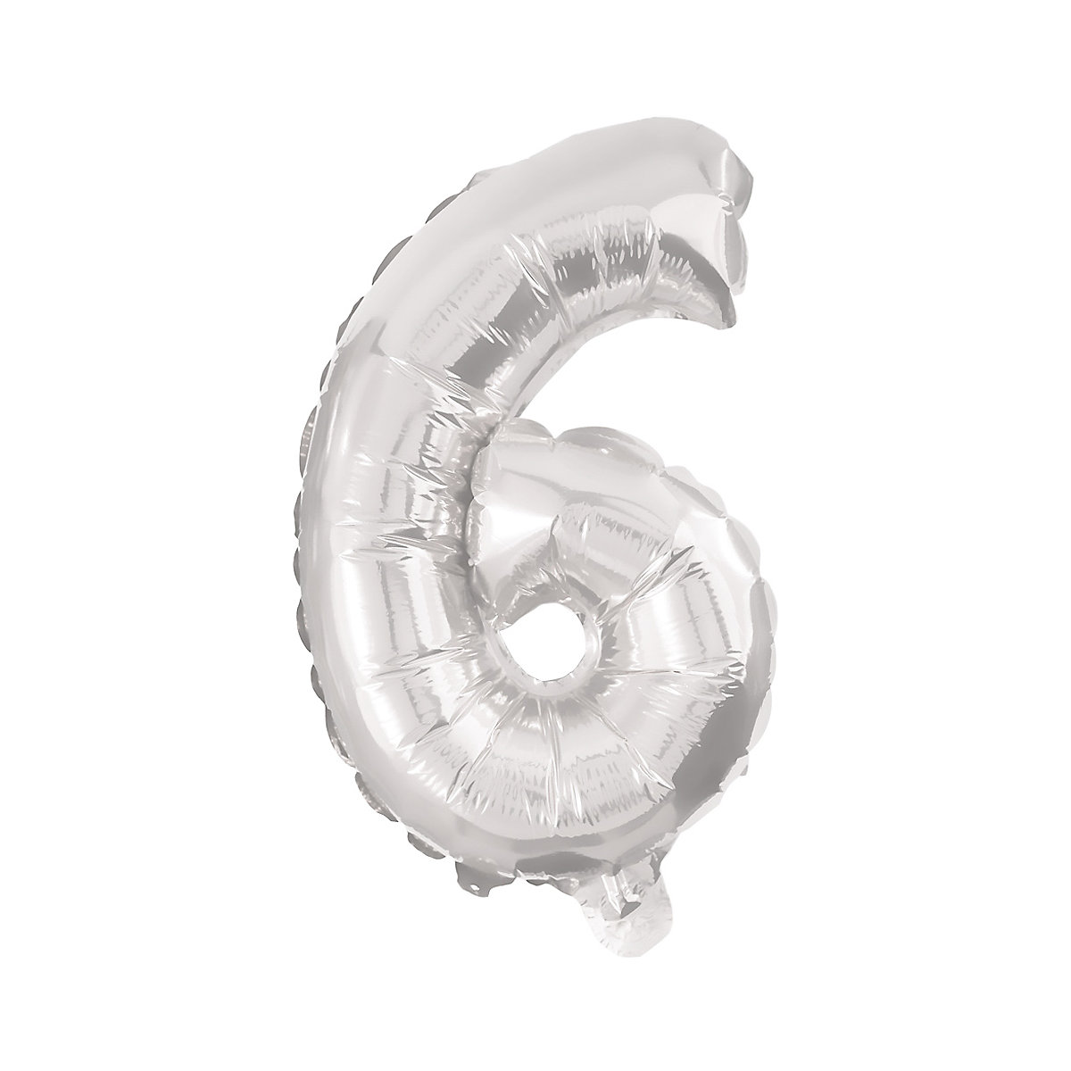 Folienballon Zahl 6 silber, 10 cm, inkl. Pustehalm