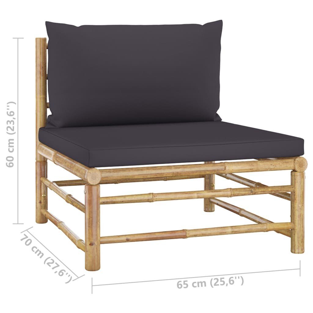 vidaXL Loungesofa 3-tlg. Garten-Lounge-Set mit Dunkelgrauen Kissen Bambus, 1 Teile