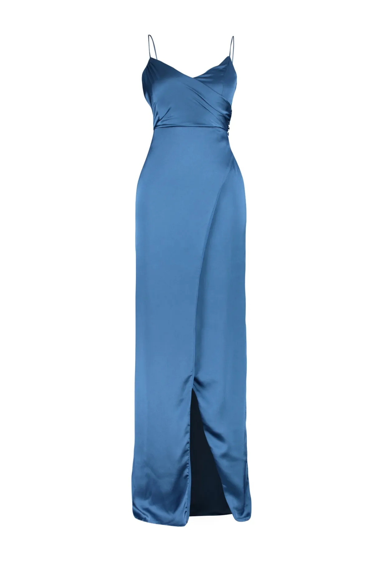 Trendyol Collection  Langes Abendkleid aus Satin mit Indigo-Kragen und Detail TPRSS21AE0065