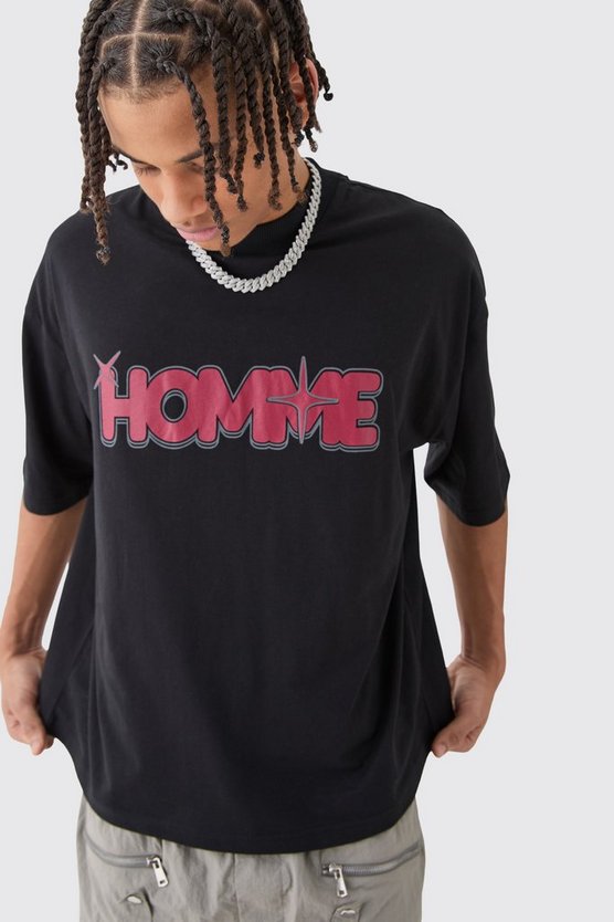 Kastiges Oversize T-Shirt mit Homme Stern Print