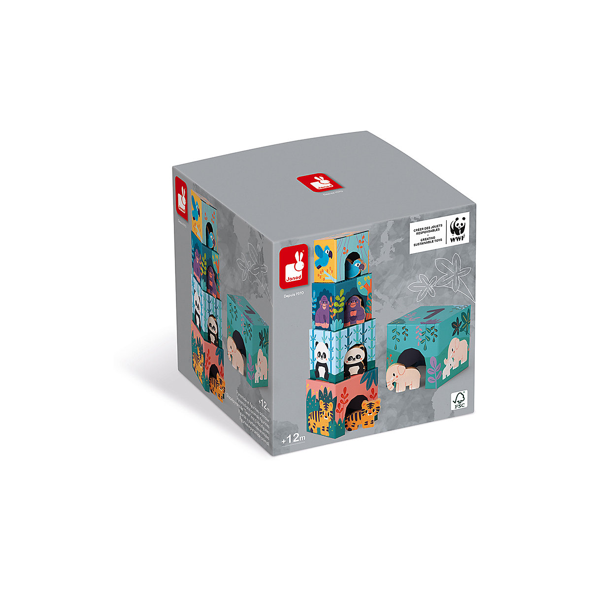 Janod-WWF® Stapelpyramide "Tiere" mit 5 Holzfiguren