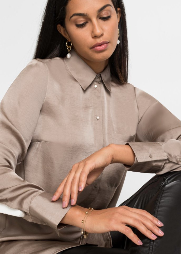 Satin-Longbluse mit recyceltem Polyester