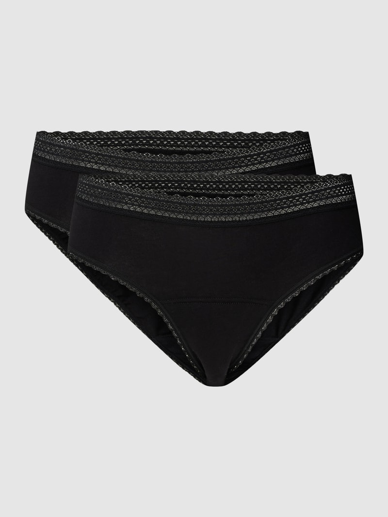 Slip mit Spitzenbesatz im 2er-Pack in schwarz