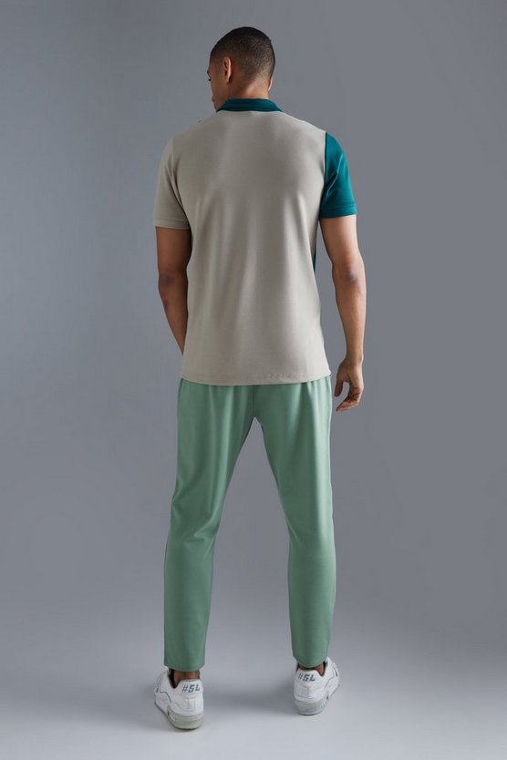 Kurzärmliges Slim-Fit Colorblock Poloshirt mit 1/4 Reißverschluss