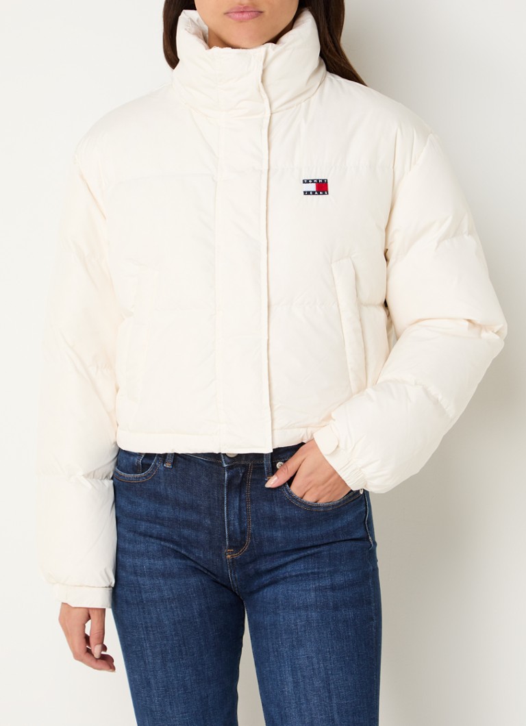Tommy Hilfiger pūkaina jaka ar dūnu pildījumu un logotipa apdruku