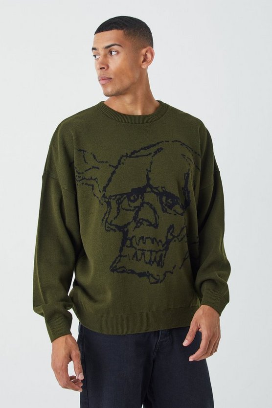Oversize Pullover mit Totenkopf-Print