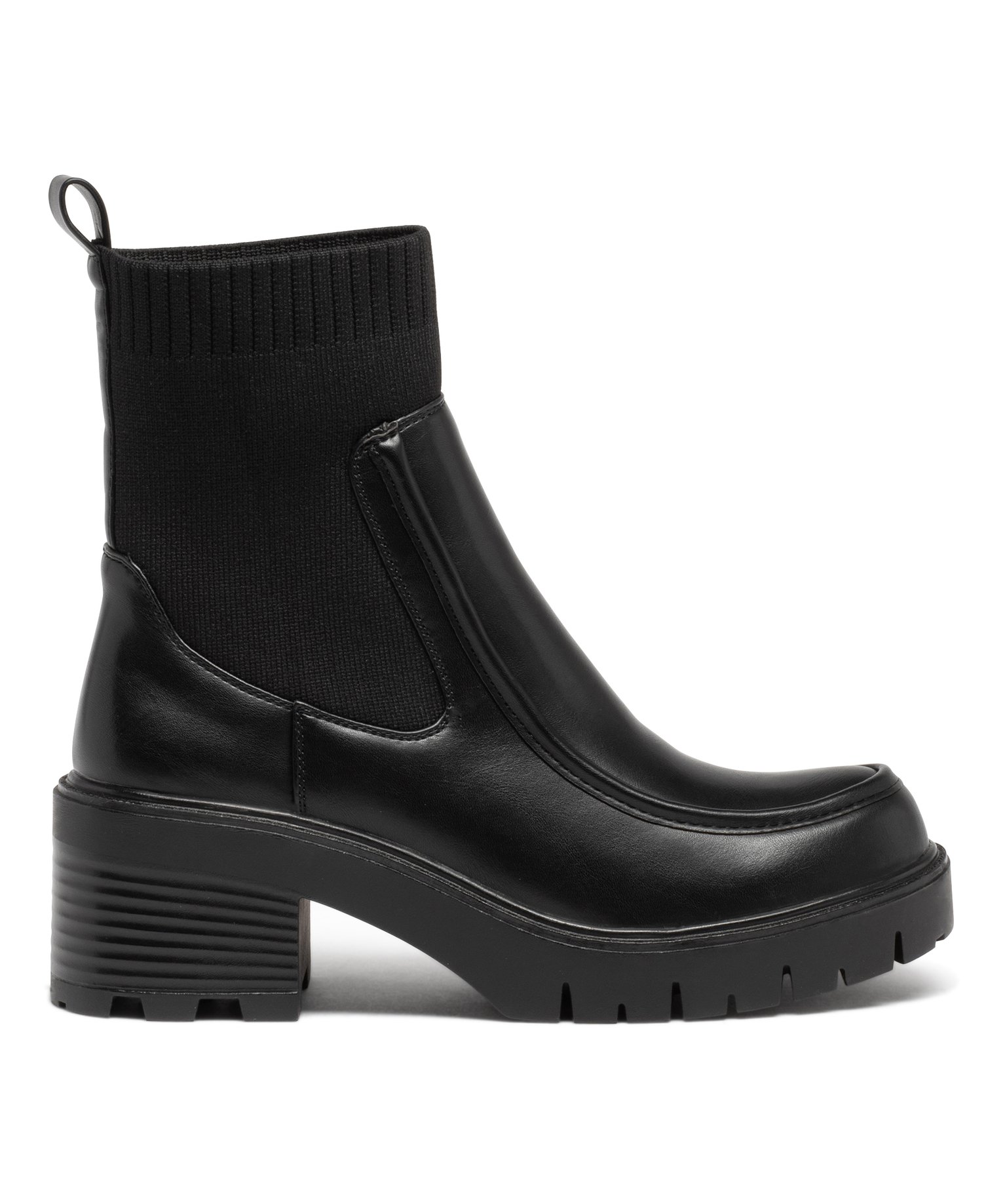 Boots femme unies à talon carré et col chaussette noir | GEMO