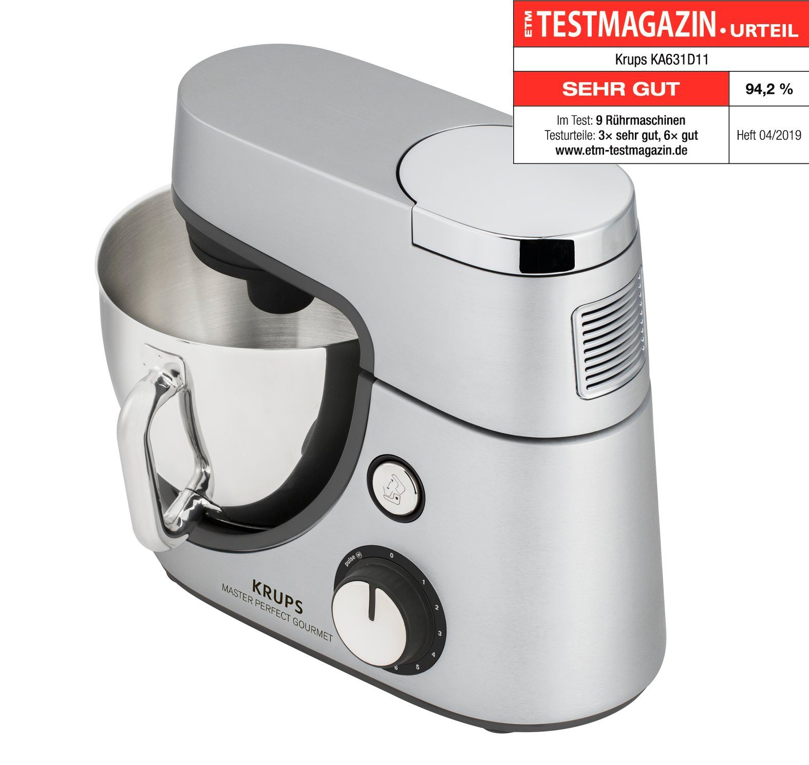 Krups Küchenmaschine KA631D Master Perfect Gourmet, 1100 W, 4,6 l Schüssel, mit umfangreichen Zubehörpaket, 8 Geschwindigkeiten+Pulse