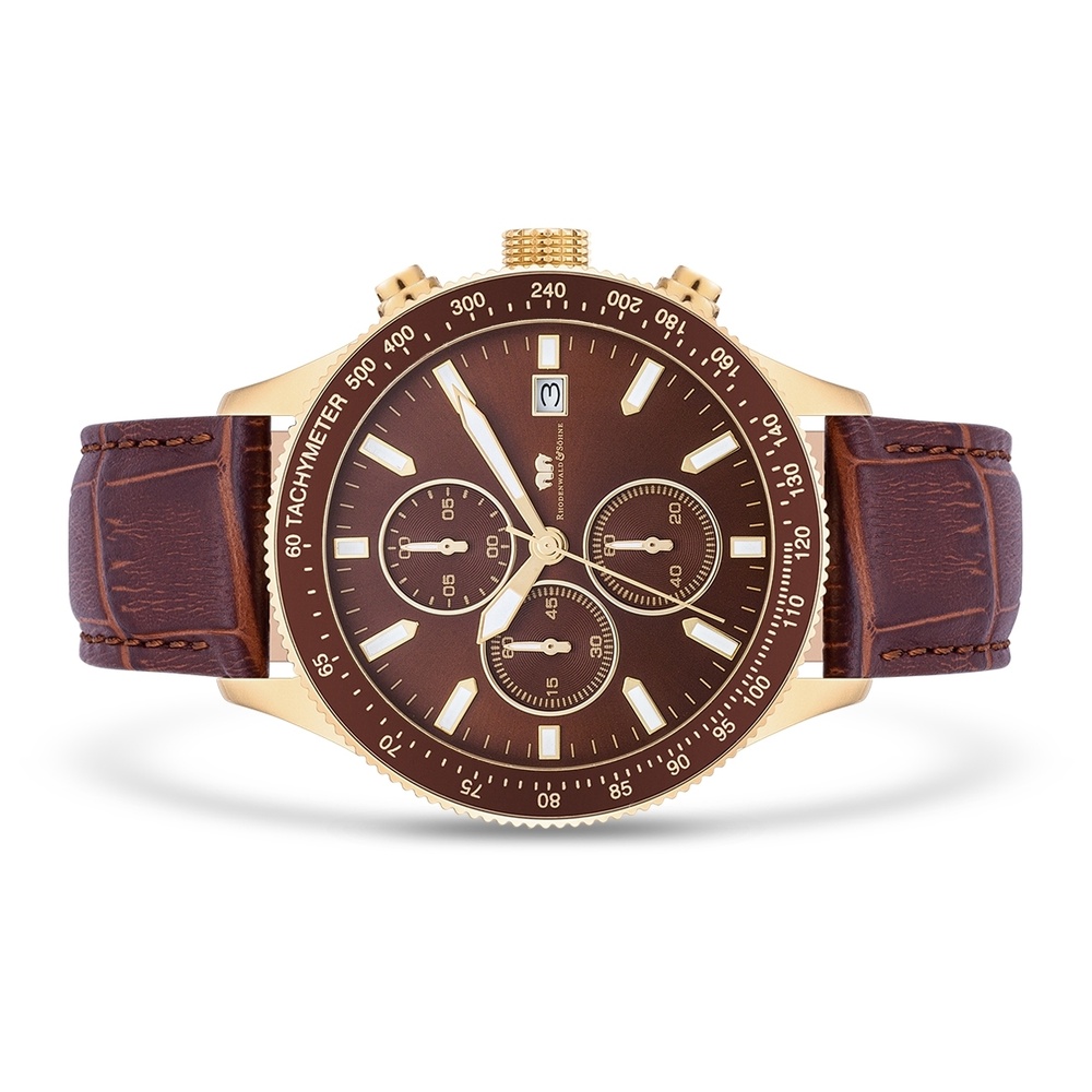 Rhodenwald & Söhne Chronographe Karthago II en Or jaune Cuir véritable en Marron Montre