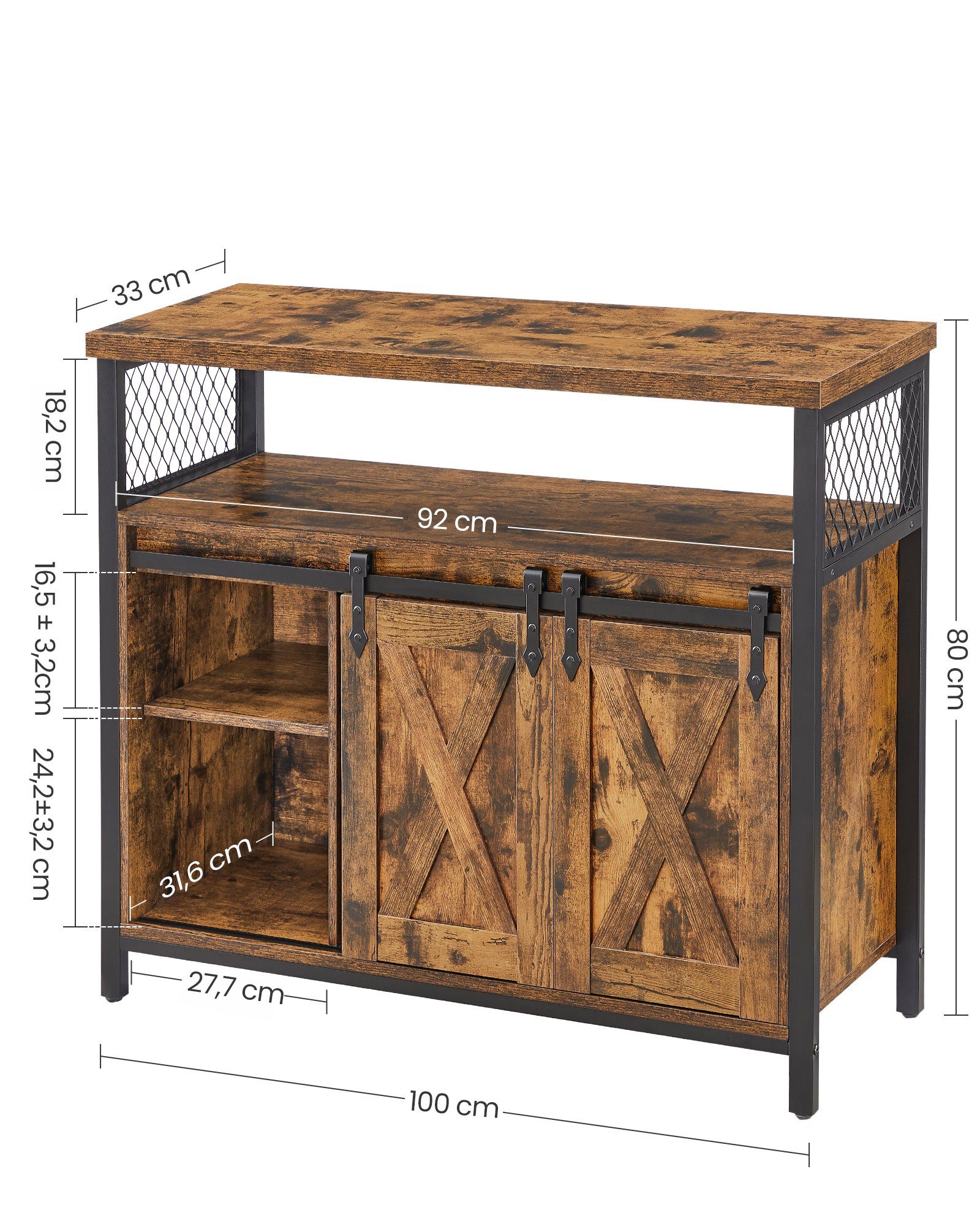 VASAGLE Sideboard Küchenschrank, mit 2 Schiebetüren, verstellbare Ablagen