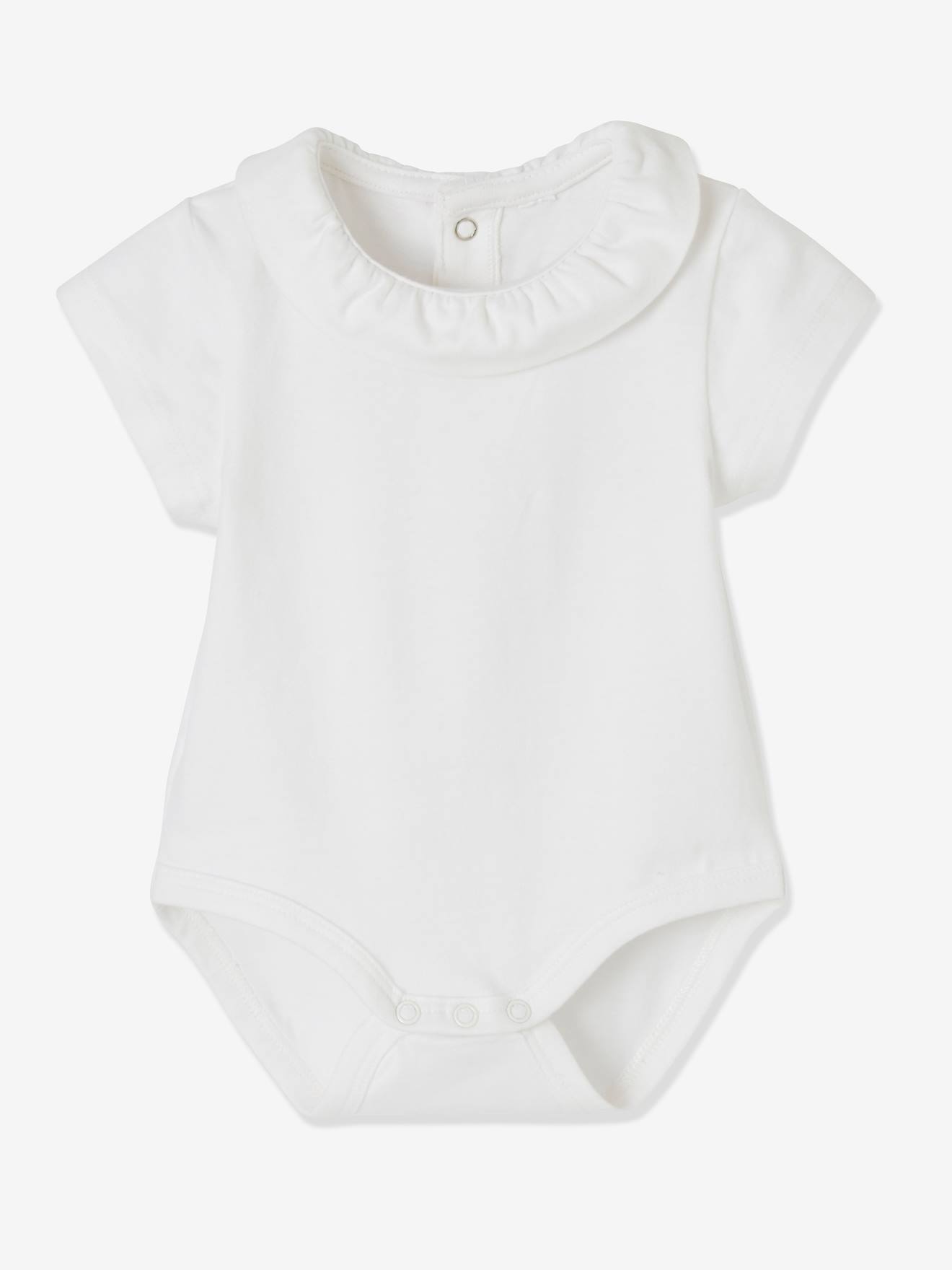 Lot de 2 bodies bébé col fantaisie manches courtes ouverture dos lot blanc