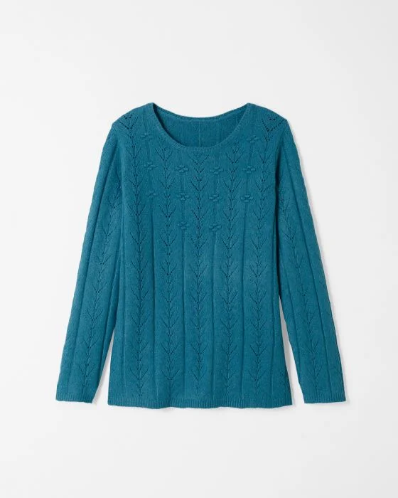 Pull maille ajourée et fleurs